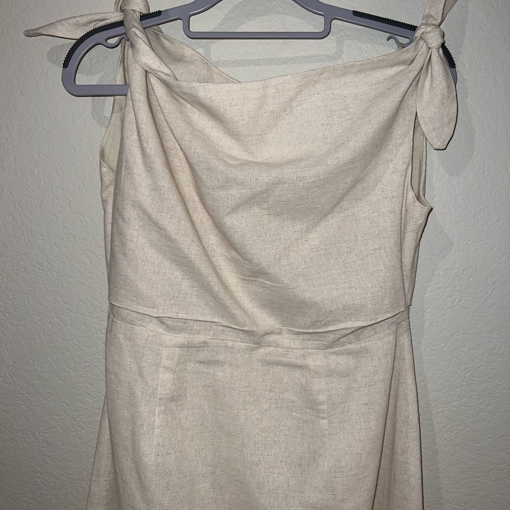 Showpo Cream Asymmetrical Ruched Gown - Picture 3 of 6